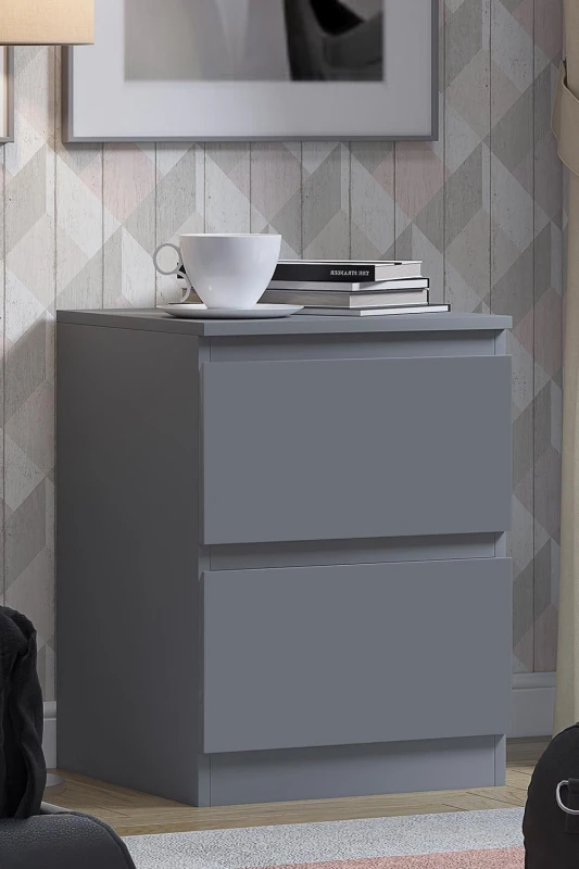 Image of FW Style Stora 2 Drawer Bedside Nightstand Matt Dark Grey STRBSDKGY