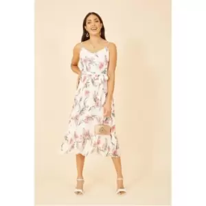 Image of Mela London Ivory Floral Strappy Pleated Midi Dress - White