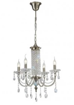 Image of Ceiling Pendant Chandelier 4 Light Satin Nickel, Crystal
