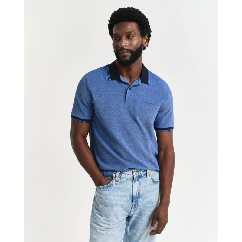 Image of Gant 4-Colour Oxford Piqu Polo Shirt Short Sleeve Polos S Blue 30332218350