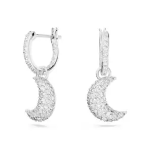 Image of Luna White Rhodium Plated Moon Drop Earrings 5666157