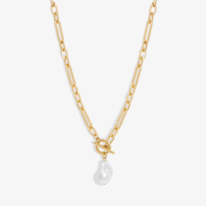 Image of Mood Gold Pearl Chain Link Necklace Gold female