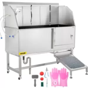 Image of VEVOR Dog Grooming Tub, 62" R Pet Wash Station, 304 Stainless Steel Pet Grooming Tub Rated 661LBS Load Capacity, Non-Skid Dog Washing Station Comes wi