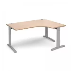 Image of TR10 deluxe right hand ergonomic desk 1600mm - silver frame and beech
