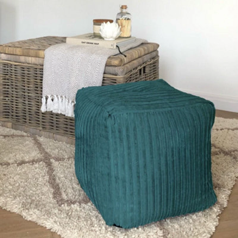 Image of rucomfy Beanbags Rucomfy Indoor Jumbo Cord Bean Bag Footstool - Teal Cube Pouffe