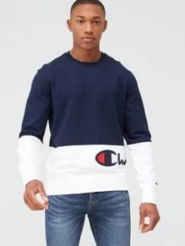 Image of Champion Colour Block Crew Neck Sweatshirt - Navy/White