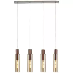 Image of Luminosa Blake Slim Linear Ceiling Pendant, 4 Light Adjustable E27, Mocha, Amber Glass