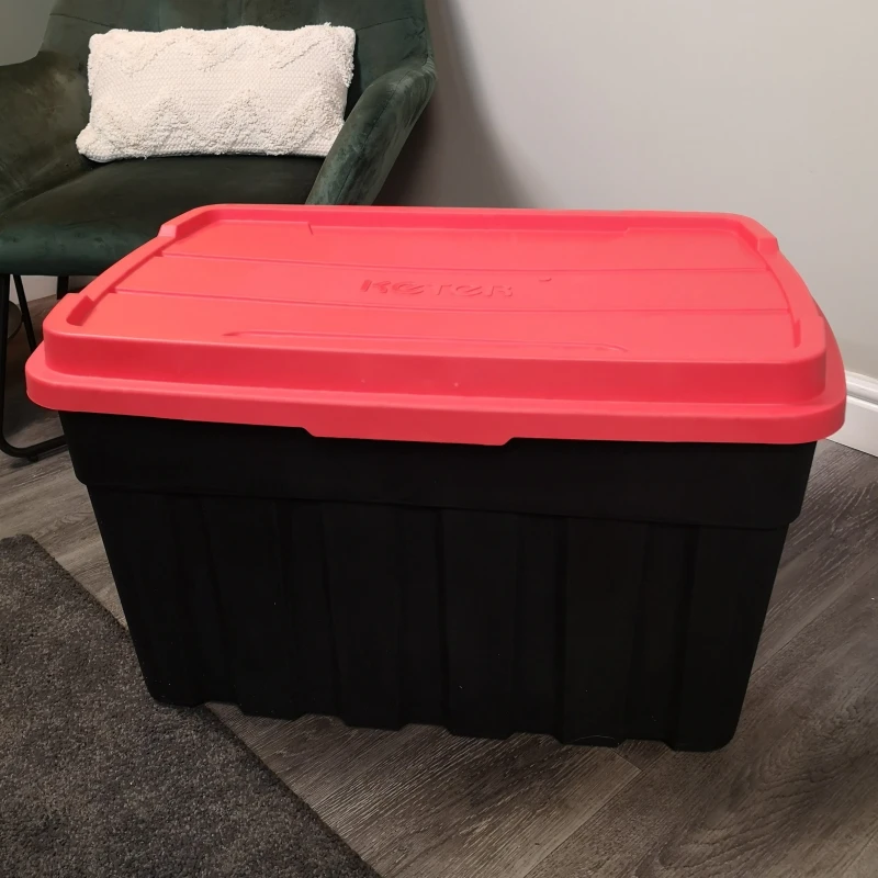 Image of 140L Black and Red Tuff Stackable Storage Box with Lid and Carry Handles