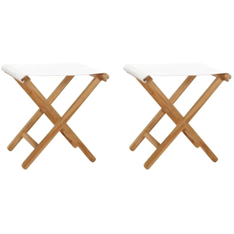 Image of VIDAXL Folding Chairs 2 pcs Solid Teak Wood and Fabric Cream White Vidaxl 8720286137253