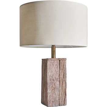 Image of Natural Wooden Block Design Table Lamp with Large Lampshade - Beige
