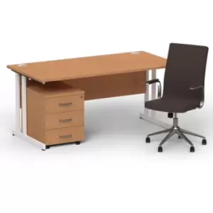 Image of Impulse 1600 x 800 White Cant Office Desk Oak + 3 Dr Mobile Ped & Ezra Brown