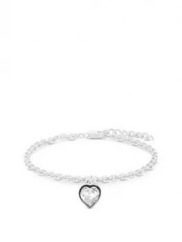 Image of Simply Silver Sterling Silver White Heart Bracelet Embellished Made With Swarovski Crystals