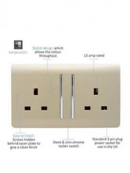Image of Trendiswitch 2 Gang 13Amp Switched 2G Socket Long Rocker Std Gold