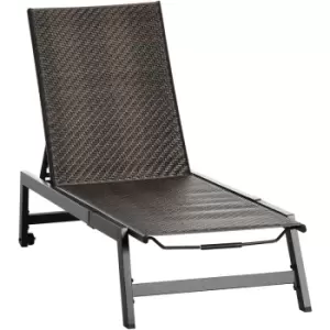 Image of Outsunny Outdoor PE Rattan Sun Loungers w/ 5-Position Backrest & Wheels, Brown - Brown