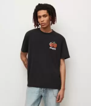 Image of AllSaints Mens Mutual Crew T-Shirt, Black/Blue/White, Size: M