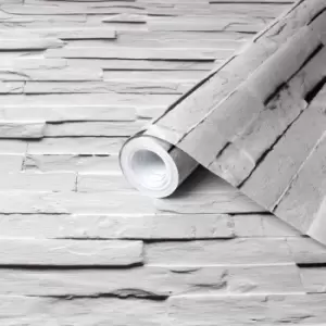 Image of Fine Decor Ledgestone White Stone Effect Smooth Wallpaper