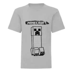 Image of Minecraft Boys Creeper Monochrome T-Shirt (7-8 Years) (Heather Grey)