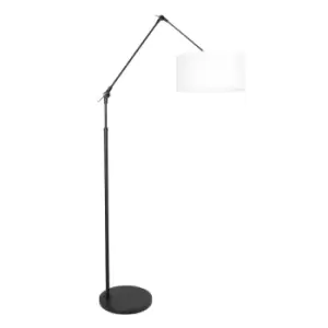 Image of Prestige Chic Floor Lamp with Shade Matte Black, Linen White