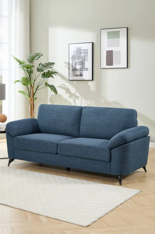 Image of More4Homes Malmo 3 Seater Sofa Modern Scandi Style Fabric Living Room Sofa (Blue)