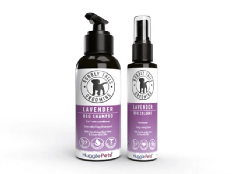 Image of HugglePets Bubbly Tails Lavender 2 in 1 Dog Shampoo & Deodorising Cologne Set Clear