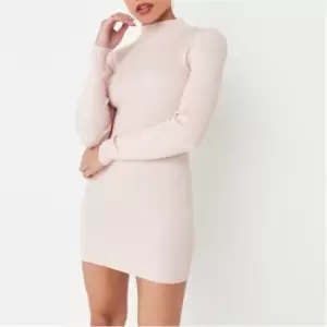 Image of Missguided Recycled Petite Rib Funnel Neck Knit Mini Dress - Pink