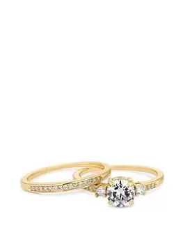 Image of Jon Richard Gold Plated Cubic Zirconia Round Stone Bridal Ring Set, One Colour, Size Small, Women