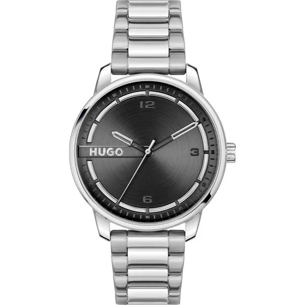 Image of HUGO 1530364 Mens #Stamp (42mm) Black Dial / Stainless Watch