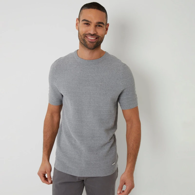 Image of Threadbare Textured Knitted T-Shirt Grey