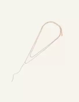 Image of Accessorize Womens Gold and White Sparkle Crystal Cupchain Y-Necklace, Size: 44cm