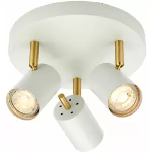 Image of Led Tilting Ceiling Spotlight White & Brass Triple Warm White Kitchen Down Light