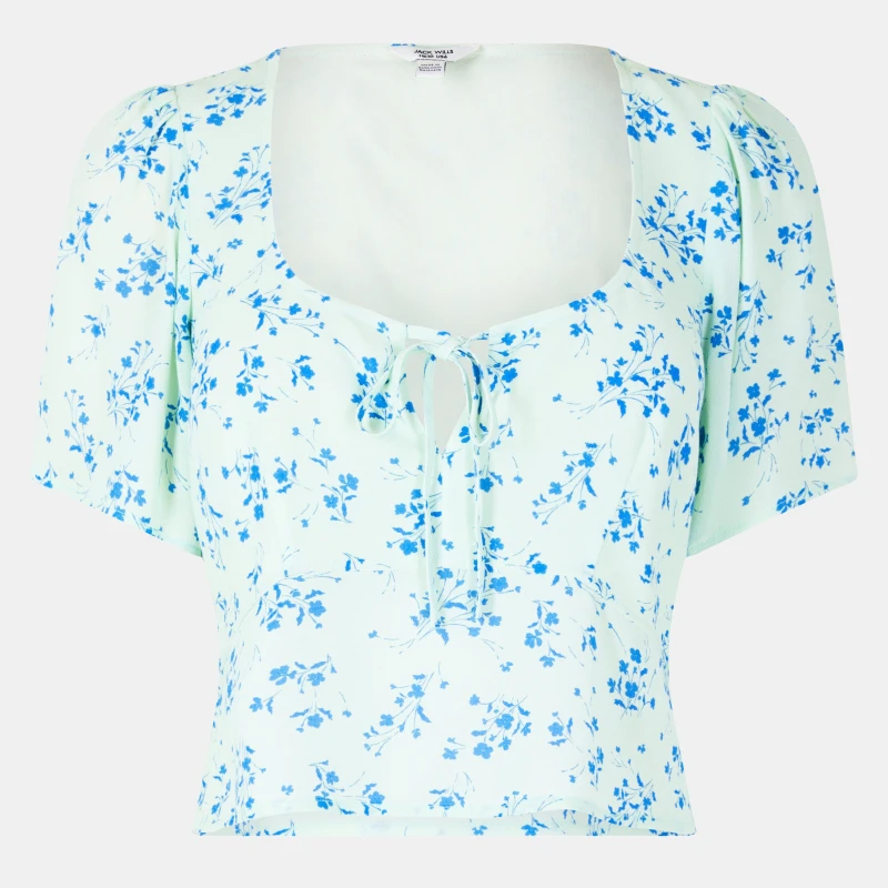 Image of Jack Wills Womens JW Keyhole Short-Sleeve Blouse Seaglass Ditsy female 8 (XS)