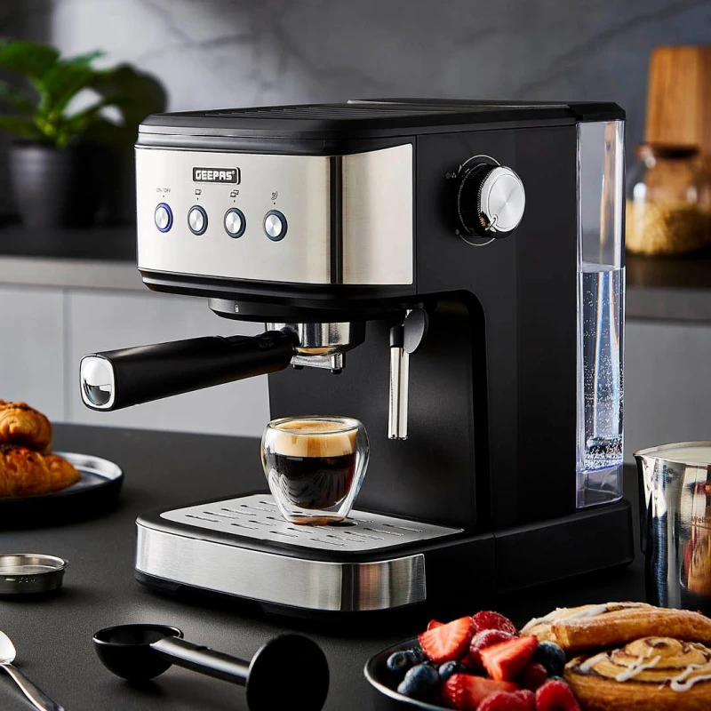 Image of Geepas 20 Bar Espresso & Cappuccino Coffee Machine with Milk Frother 1.5L Tank Black
