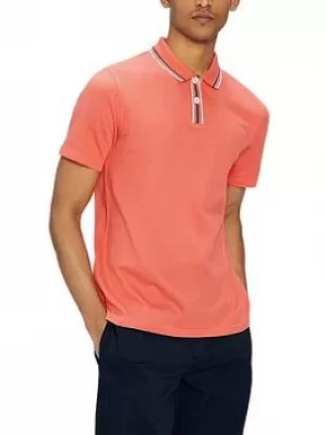 Image of Ted Baker Twitwoo Collar Detail Polo Shirt, Coral, Size 3, Men