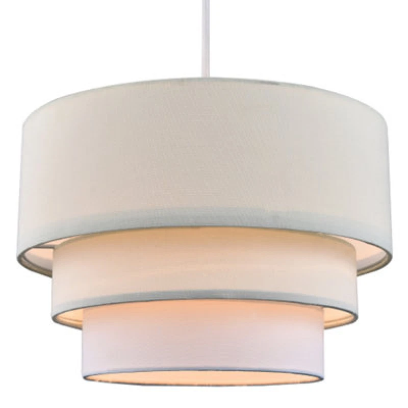 Image of Happy Homewares Contemporary Round Triple Tier Cream And White Cotton Fabric Pendant Light Shade
