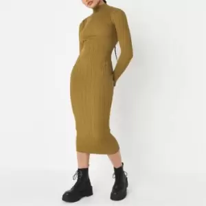 Image of Missguided Petite Rib High Neck Knit Midaxi Dress - Green
