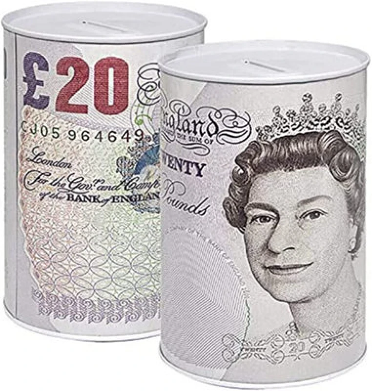 Image of KAV Sterling Money Tin Box Piggy Bank Cylindrical Shape and Multicolour 15x15cm (Set of 2 £20) Multi unisex