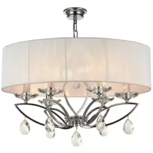 Image of Maytoni Lighting - Miraggio Chandelier Chrome & Crystal with White Shade, 6 Light, E14