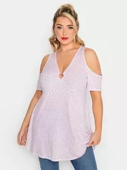 Image of Yours Heart Cold Shoulder Top Printed Heart - Pink, Size 30-32, Women
