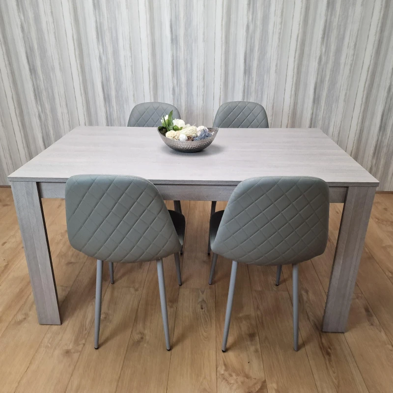 Image of KOSY KOALA KOSY KOALA Grey Table With 4 Grey Padded Chairs Kitching Dining Set Dining Room Dining Set for 4 Size: 140cm x 80cm Grey 140cm x 80cm Uni