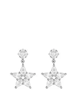 Image of Jon Richard Rhodium Plated Cubic Zirconia Star Drop Earrings, Silver, Women