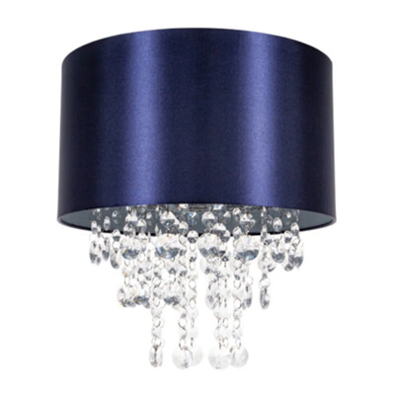 Image of Happy Homewares Modern Navy Satin Fabric Pendant Light Shade With Transparent Acrylic Droplets