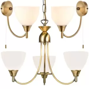 Image of 3 Lamp Ceiling & 2x Wall Light Pack Antique Brass Glass Matching Indoor Fittings