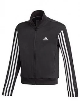 Image of adidas Girls Snap Bomber Jacket - Black/White, Size 9-10 Years, Women
