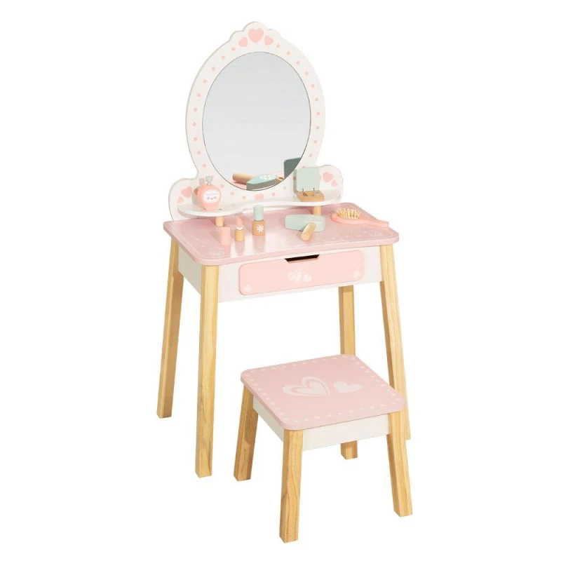 Image of Tooky Toy Wooden Vanity Table with Stool White/Pink unisex One Size