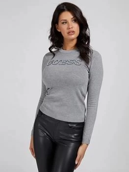 Image of Guess Elvire Diamante Logo Jumper - Grey, Size S, Women