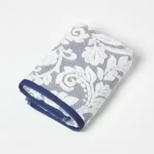 Image of HOMESCAPES Damask 100% Turkish Cotton 600 GSM Hand Towel, Navy - Navy