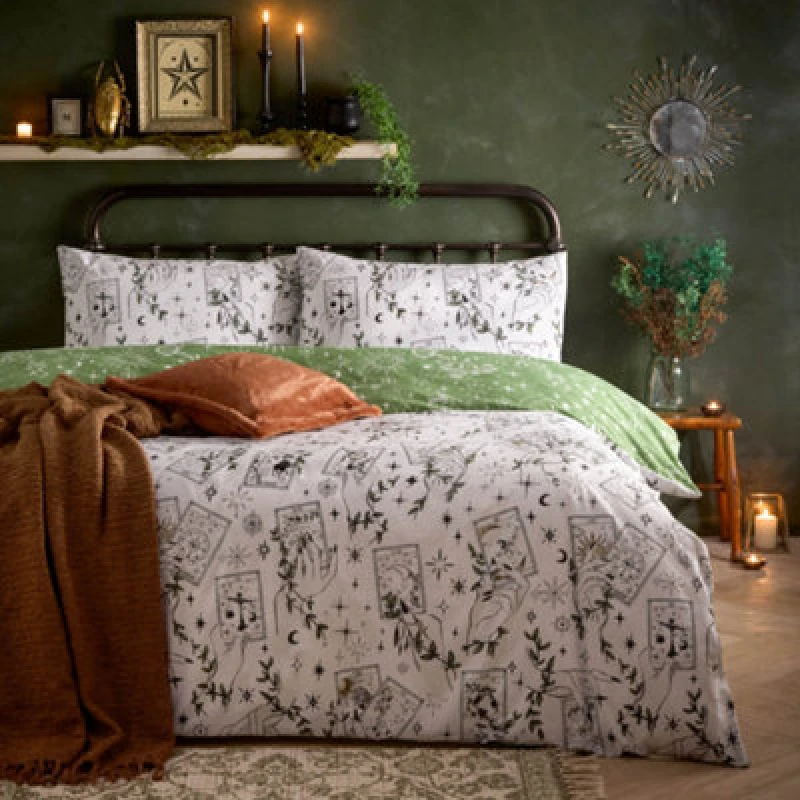 Image of Furn Furn Celestial Stories Printed Reversible Duvet Cover Set in Green Size: Double Green Double Unisex 5025532841254