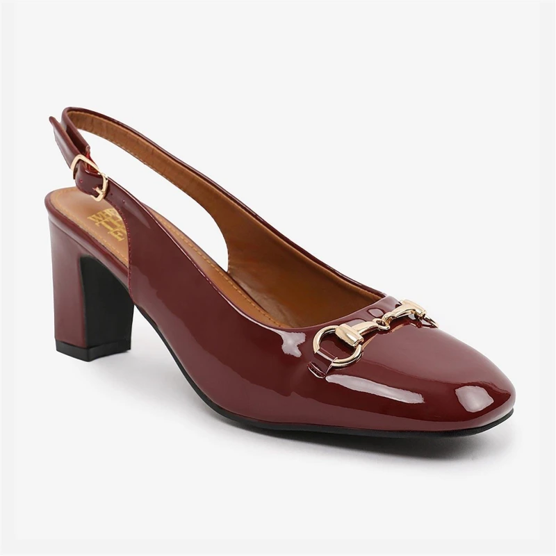 Image of Where's That From 'Serena' Extra Wide Fit Block Heel With Metal Detail And Slingback Buckle Strap Red
