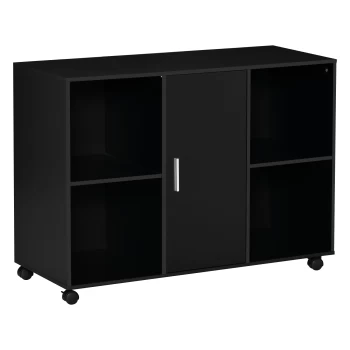 Image of Vinsetto Mobile Office File Cabinet, Lateral Stationery Storage Cabinet, Printer Stand Unit with Wheels, Open Compartment and Cupboard, Black AOSOM UK