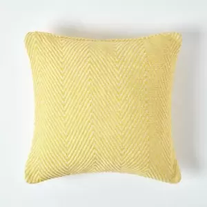 Image of Homescapes - Cotton Yellow Halden Chevron Cushion Cover, 60 x 60cm - Yellow